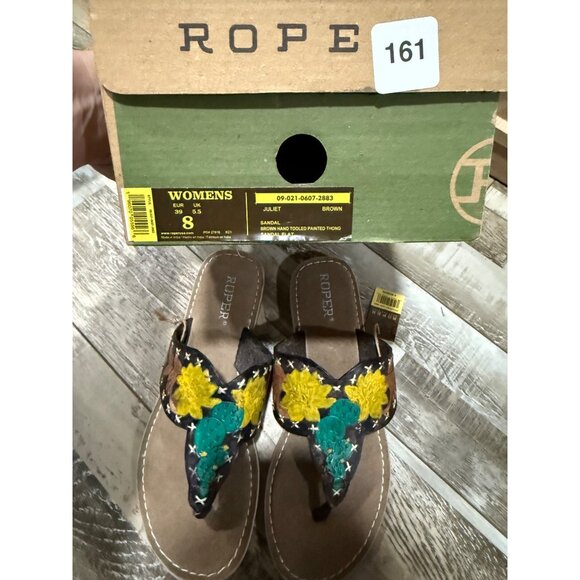 Roper Womens Embroidered Floral Sandals Size 8 With Box - Picture 3 of 8